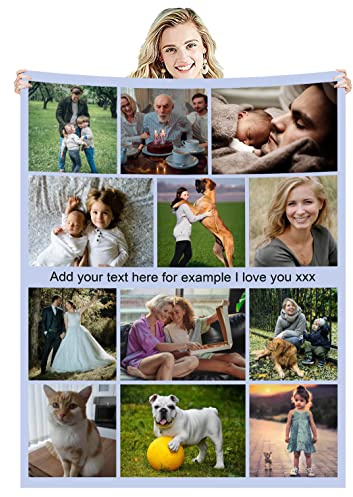 Zmkar Personalisierte Foto Decke Kuscheldecke FotoDecke Mit Eigenen Foto Text Benutzerdefinierte Geburtstag Hochzeit Geschenk Für Erwachsene Baby Haustier Familie Freunde (120x160cm, 12 Fotos)