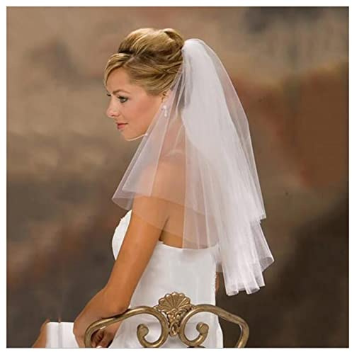 Dishowme 2 Ebenen Hochzeitsschleier Mit Band - Kathedrale Kopf Schleier, Weiche Tüll Schnitt Rand Fingerspitze Haarschmuck Mit Kamm für Braut Und Junggesellinnenabschied