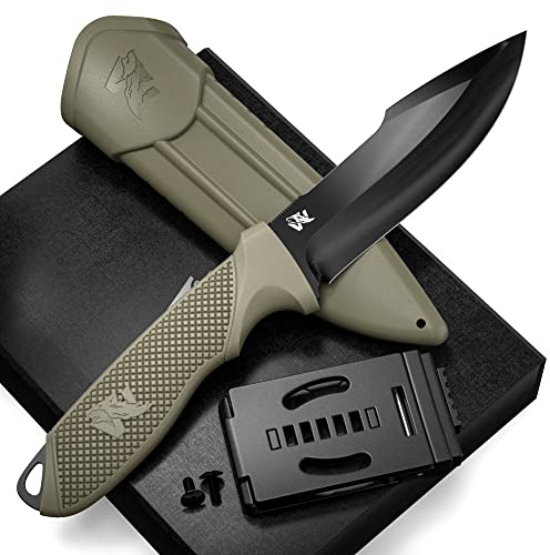 ODENWOLF WOLF-II Full Tang Survival Knife - Tactical Fixed Blade with Sheath and Multi Lok - D2 Steel - Bushcraft & Camping Knife - EDC Outdoor with TPE Handle