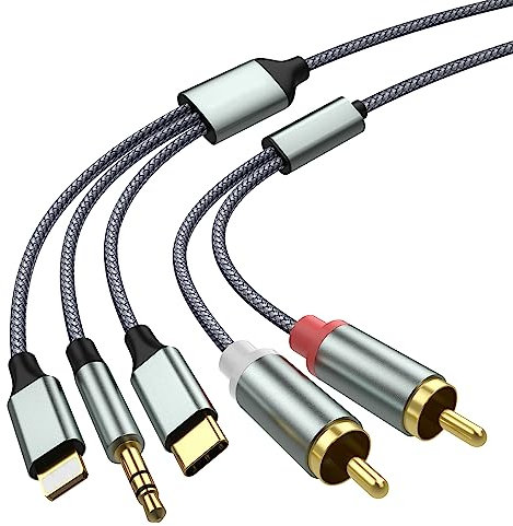 Lightning to RCA Cable Audio Aux Adapter（2.3M）,RCA to 3.5mm Cable，USB C to 2 RCA Audio Cable， (3 in 1 audio cable) for Power Amplifier, Car, Home Theater, Speaker and More(Lightning Compatible)