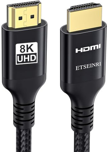 Etseinri 8K Câble HDMI 15M, 8K 4K 30Hz Câble HDMI Haute Vitesse avec eARC, HDR, HDR10, HDCP 2.3, Ethernet, D-olby Atmos Vision, Tressé pour Soundbar TV Moniteur Projecteur PS5 X-box