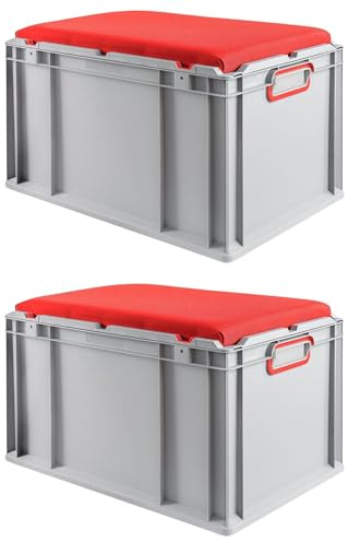PROREGAL SparSet 2x Eurobox NextGen Seat Box Rot | HxBxT 36,5x40x60cm | 65 Liter | Griffe geschlossen | Eurobehälter, Sitzbox, Transportbox, Transportbehälter, Stapelbehälter