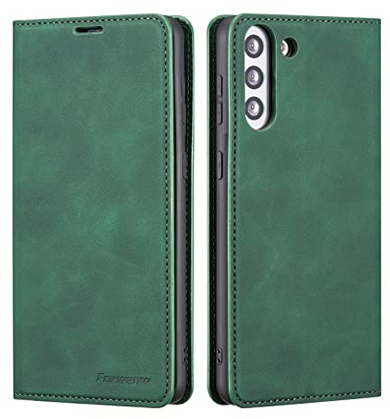 QLTYPRI Hülle für Samsung Galaxy S23, Premium Lederhülle, Grün | Retro PU Leder Klapphülle, Handyhülle mit 3 Kartenfächer, Standfunktion, Weicher Dünne TPU-Rahmen, Stoßfeste Flip Wallet Case