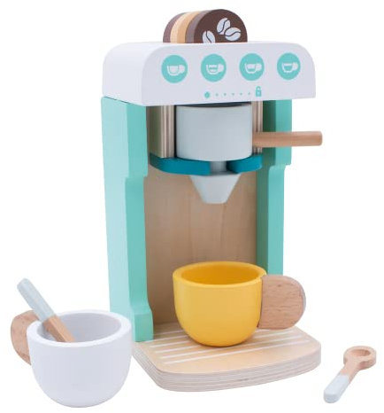 Kids Wooden Toy Play Kitchen Accessories: Chef Pretend Play Food Set and Cookware Accessory for Boys, Girls and Toddlers. (Coffee Machine)