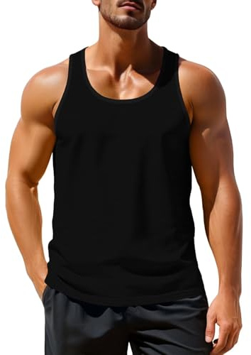 Zengjo Mens Running Singlet Tank Tops(Black,L)