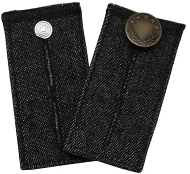 zalati Rallonges de ceinture en denim avec 1 bouton et 2 trous pour boutons pour jeans, pantalons, grossesse, extension temporaire – Noir