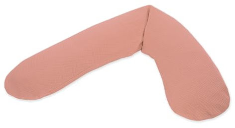 Theraline Das Original Schwangerschaftskissen & Stillkissen 190cm – Seitenschläferkissen Stillkissen Perlen – inkl Stillkissenbezug Pfirsichrosa Feinstrick