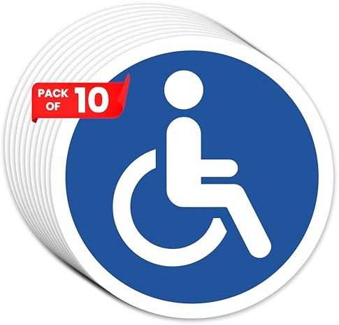 DinAliX Lot de 10 autocollants pour voiture en fauteuil roulant - Pour personnes handicapées (diamètre 14 cm) - Pour voiture handicapés