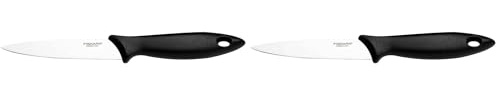 Fiskars Gemüsemesser, Essential, Gesamtlänge: 22 cm, Edelstahl/PP-Kunststoff, Schwarz, 1065568 (Packung mit 2)
