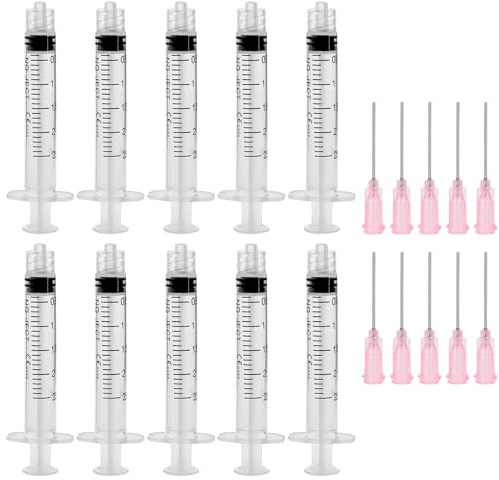 LUCKNIGHT 10 stycken spruta, 2 ml, spruta med trubbiga nålar, doseringsspruta, matspruta, plastspruta, för experiment, dispensering, vätskemätning