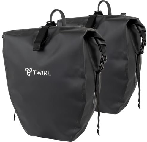 TWIRL Fahrradtaschen Set für Gepäckträger, 2X 22 Liter, mit Tragegriff, Schultergurt und herausnehmbarer kleinen Innentasche, Gepäckträgertasche, Fahrrad Tasche hinten, schwarz