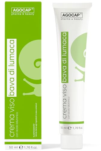 Crema Bava di Lumaca Viso, 100% NATURALE. Crema viso bava di lumaca e Acido Ialuronico, Azione Idratante e Cicatrizzante. Bava di Lumaca Pura 50ml, ANTI-AGE contro Rughe. Agocap