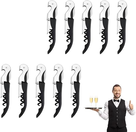 10 pièces Limonadier Professionnel Serveur,Tire Bouchon Professionnel,Couteaux de Sommelier en Acier Inoxydable Avec DéCapsuleur et Coupe-Capsule (Noir)
