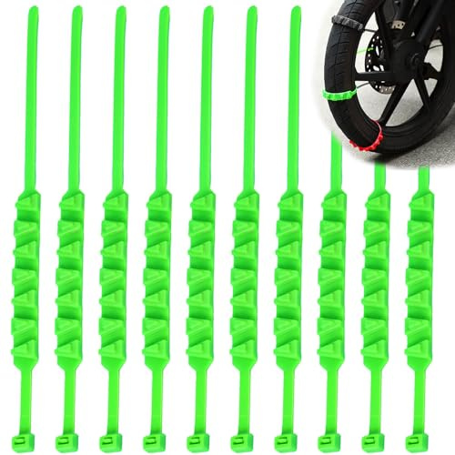 Zorkrin 10-teiliges Set Fahrrad-Schneeketten für Fahrräder, Motorräder und E-Scooter (Grün)