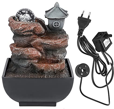 Décoration de Fontaine de Table, Fontaine de Bureau, Décoration D'eau Qui Coule, Décoration de Fontaine de Cascade de Cour avec Lumière et Boule pour Créer une Atmosphère Zen