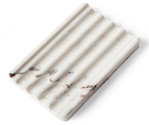 【Koville Luxuriöse Italien Marmor Seifenschale - Stein Seifenablage für Dusche und Küchenspüle - Seifenbox mit Ablaufloch (Palissandro Classico)】