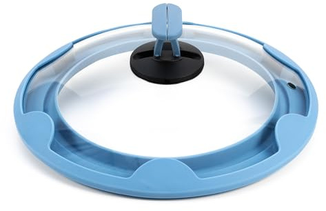 cookvision Pfannendeckel Blau, dichtschließender Glasdeckel mit Silikonrand und gezieltem Dampfauslass, Ø 24-28 cm, bruchsicheres Glas, spülmaschinenfest, platzsparend stapelbar