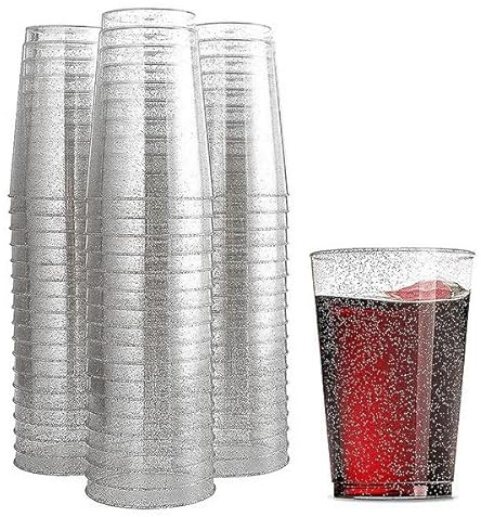 Homéa, Set de 20 Verres en Plastique Réutilisable 20Cl Paillete Argent