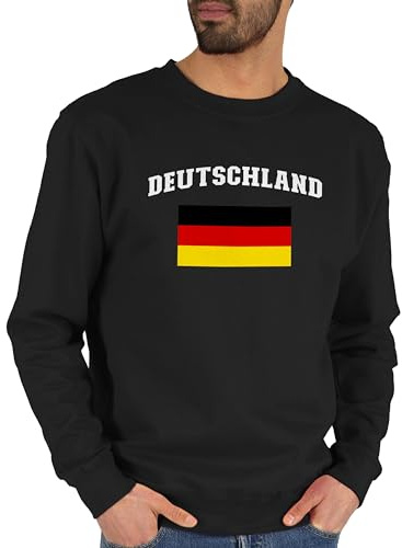Shirtracer Sweater Pullover Sweatshirt Herren Damen - Fußball EM WM - Deutschland Schriftzug mit Flagge | Germany | BRD | Deutsche Bundesrepublik | Deutschlandflagge | German - L - Schwarz
