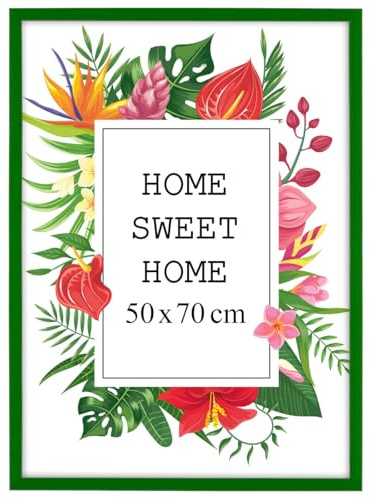 MG Design Grün Bilderrahmen 50 x 70 cm – Aus echtem Holz mit Acrylglas, zum Aufhängen & Aufstellen, für Fotos, Poster & Puzzle