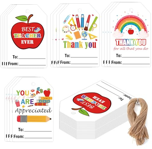 Geschenkanhänger für Lehrer mit Schnur, 8,4 x 5,6 cm, bunt, Dankeschön, Lehrertag, Namen, Geschenkanhänger für Party, Wertschätzungswoche, Schulanfang, 40 Stück
