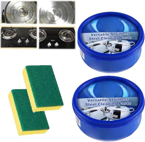 Pâte de nettoyage polyvalente pour acier inoxydable 300 g, cire propre pour acier inoxydable, pâte de nettoyage pour casseroles de cuisine, nettoyant en acier inoxydable et polis métalliques, pour