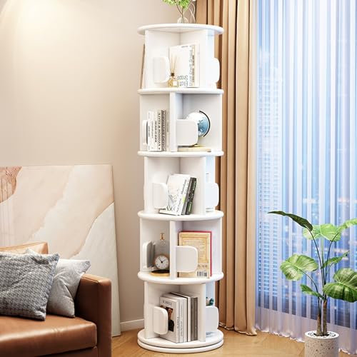 YVYKFZD Drehbares Bücherregal, 360° Standregal, rundes Holz Regal mit Buchstützen, Lagerregal bodenstehendes Ausstellungsregal, für Zuhause/Büro/Arbeitszimmer(Wood,5 Tier 15.7x15.7x63.3in)