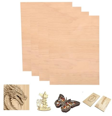 SCULPFUN Lot de 4 plaques de contreplaqué de hêtre rouge, 3 mm d'épaisseur, 30 cm x 20 cm, bois non traité pour travaux manuels, gravure laser et découpe