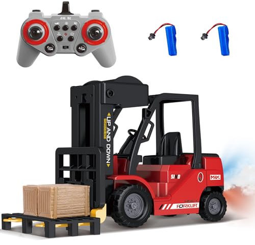 Mostop Ferngesteuerter Gabelstapler Spielzeug, 1/24 Rc Gabelstapler Spielzeug, mit Boxen/Ton- und Lichtspray, Zwei wiederaufladbare Batterien & Ladegerät, Technik Auto Junge Geschenk