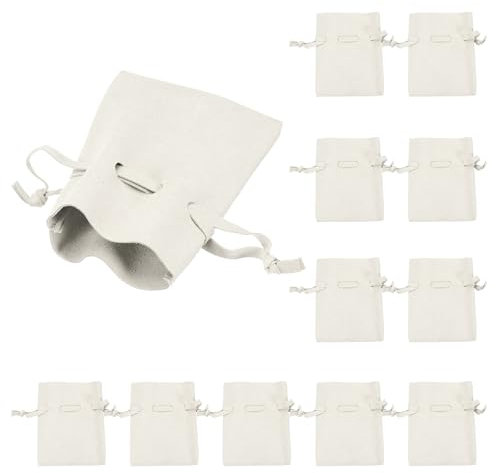 QUARKZMAN 12pz Sacchetto per Gioielli in Microfibra 3,5 × 2,7 Pollici, Mini Bustine per Gioielli con Coulisse per Sacchetto Regalo Gioielli Piccoli Collana Orecchini Bracciale, Bianco