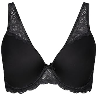 Ulla Popken Damen große Größen Übergrößen Plus Size Spacer-BH Zoe, Bügel, Spitze schwarz 100C 797018100-100C