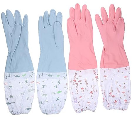 ORFOFE 2paar Gummihandschuhe Lange Schutzschürze Für Küche Spüle Garten Haushalt Mit Aufhängerring Rutschfest Elastisch Bequeme Tragehandschuhe Für Spülen Waschen Kochen