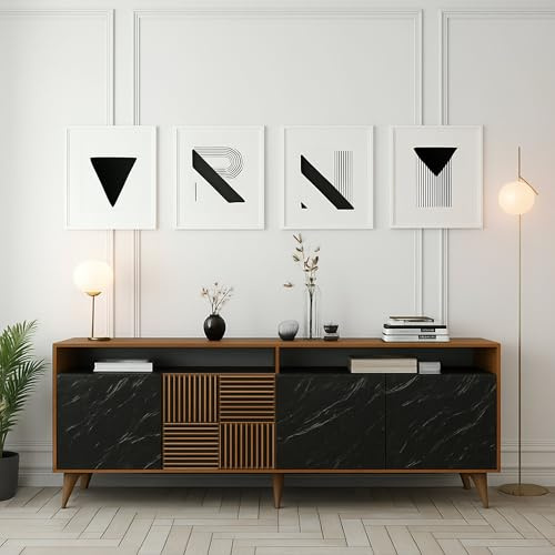 Dmora - Buffet Rotanev, Buffet du Salon, Commode de Salon, Garde-Manger de Cuisine, 180x35 h79 cm, Noyer et Noir