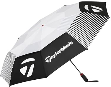 TaylorMade TM25 Compact Auto Regenschirm, 137 cm, Golfschirm, schwarz / weiß