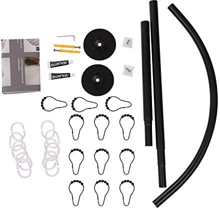 ACROSSPART Asta per tenda da doccia a forma di L, senza foratura, espandibile, con 12 anelli per tenda da doccia, asta da doccia per vasca da bagno/bagno