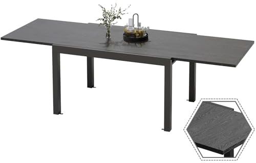 Devoko Aluminium Ausziehbarer Gartentisch, Wetterfest 130-260x80x75cm Outdoor Esstisch für 6-8 Personen mit Sonnenschutz, Leicht zu Reinigen, Leicht zu Reinigen, Dunkelgrau