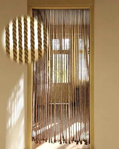 Ezcasch 90x200 Seilvorhang Türvorhang, 54 Stränge Brauner Boho Terrassentür Türvorhang, Fliegenvorhang Balkontür als Raumteiler und Dekoration für Balkon, Zimmer, Terrasse