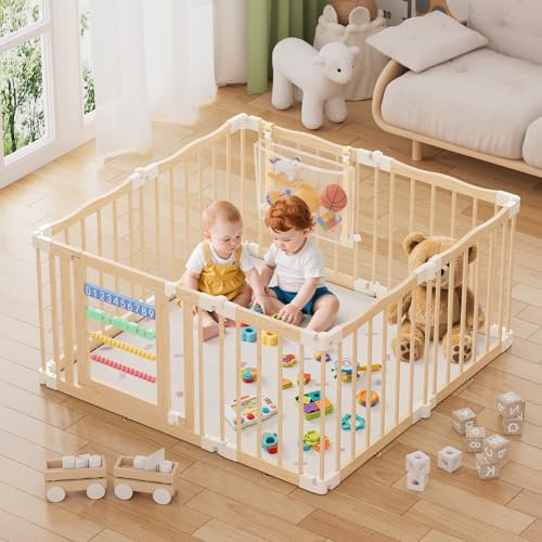 Atoping Baby-Laufgitter aus Holz, 127 x 127 cm