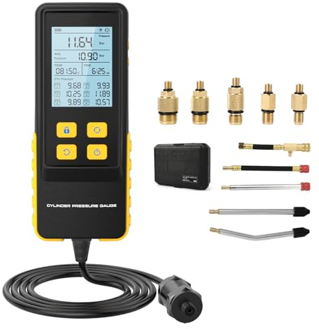 LINXINO PT610 Automotive Compression Tester 0-426psi 0-29bar 0-30 Kg/Cm²Digital Cylinder Leak Down Tester 10pcs Petrol Engine Cylinder Compression Tester Kit