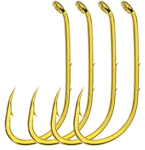 Laxygo 50-100pcs Bait Holder Hooks 2 Barbed Fishing Hooks High Carbon Steel Octopus Barded Jig Hooks 10 Sizes Gold Color (Gold, 4#-100pcs)