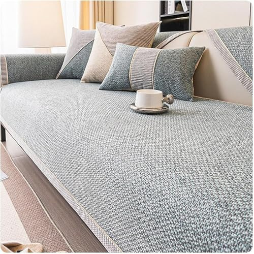 QOEUIUJ Sofa Überzug Vintage Sofabezug Weiche: rutschfest Sofaschoner Gewebte Baumwolle und Leinen 1/2/3/4 Sitzer Couch Überzug Sofaüberwürfe for U Form L Form Sektionssofa(Hellgrau,70x180cm)