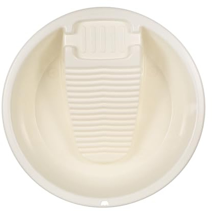 Ipetboom Bassine à Linge en Plastique Crème Petit Format avec Planche à Laver Intégrée, Lavage Manuel pour Sous-vêtements et Linge Délicat, Lavabo Portable pour Usage Domestique