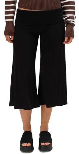 Pantalon gaucho taille basse pliable pour femme | Taille basse pliable, coupe ample et courte, tissu doux et léger, polyvalent pour les tenues quotidiennes et de plage