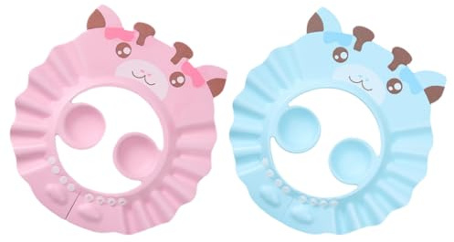MAJORMENCH 2 Stück Verstellbare Duschhaube mit Ohrenschutz aus Eva Shampoo Haube für Babys Gesichts und Augenschutz Beim Haarewaschen Reise Badekappe mit Cartoon Motiv