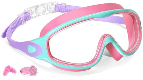 Tazuxetuqe Lunette de Piscine Enfant 3-14 Ans Anti-Buée & UV, Vision Large | Réglage Rapide 1 Touche, Joint Silicone Confortable