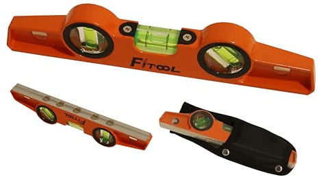 Professionelle magnetische Gerüst-Wasserwaage, 25,4 cm, Fräs-V-Nut-Basis mit 5 starken Seltenerdmagneten für hervorragende Griffkraft, Druckguss-Magnet-Torpedo-Wasserwaage 250 mm und Holster