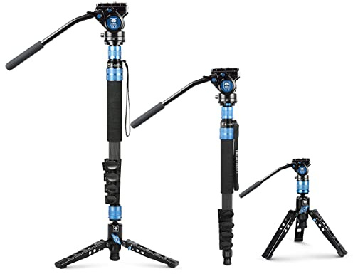 SIRUI P-325FL Carbon Fibre Monopod with Removable Tripod Stand Base, Travel Monopod with VA-5 Fluid Head for DSLR Camera, Video Camcorder, Max Load 10kg