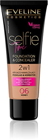 Eveline Cosmetics Selfie Time 2-in-1 Foundation & Concealer - Hyaluronsäure, Vitamin E, Anti-Pollution Formel, Erhältlich in 6 Nuancen