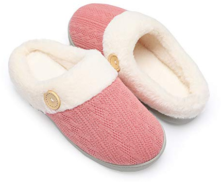 Chantomoo kvinnor hus tofflor bekväm minnesskum plysch sovrum fuskpäls fodrade stickade varma tofflor slip-on lätta skor, inomhus utomhus halkfri gummisula mysig
