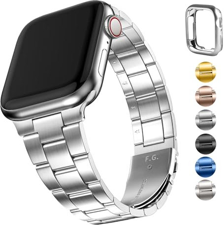 Fullmosa Metallarmband für Apple Watch SE Armband 40mm 42mm 41mm 38mm 44mm 45mm 46mm 49mm Damen Herren, Kein Werkzeug Erforderlich Bands für iwatch SE Ultra & Series 10 9 8 7 6 5 4 3 2 1, Silber